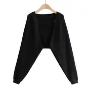 Plain Ribbed Open Front Cardigan Black - One Size