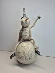 13" Large Let It Snow Snowman Sitting On Snowball Figurine Glitter Man
