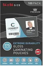 GBC BL175M54X86 Laminating Pouch, 54X86MM 175 Micron PK100