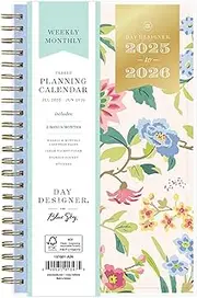 Blue Sky Day Designer 2025-2026 Weekly and Monthly Academic Year Planner Calendar, July 2025 - June 2026, 5" x 8", Flexible Cover, Laminated Tabs, Storage Pocket, Includes Stickers, Climbing Floral