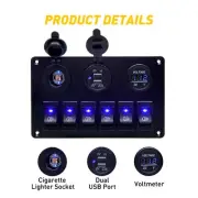 Car 6 Gang 12V Switch Panel Rocker LED Toggle USB ON-OFF For Boat Marine Caravan (for: Honda Civic)