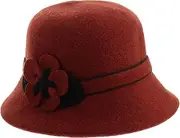 CHILDWEET Ladies Warm Cashmere Hat Beanie Women Retro Party Cosplay Cap Flower Design Elegant and Fashionable Red