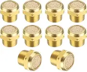 uxcell Brass Pneumatic Exhaust Muffler NPT 1/8, 10 Pack Sintered Bronze Air Compressor Muffler Fitting Flat Air Solenoid Valve Muffler for Automation Pneumatic Equipment, Golden