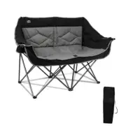 Folding Loveseat Camping Chair,Portable Double Chair w/Cup Holder,Wine Black