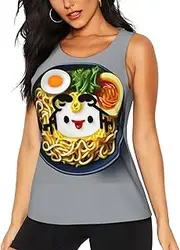 [OAZCVBNN] Egg Cup Noodle Ramen Print Hot Summer Sleeveless Tops Athletic Tank Tops Gym Active Lifestyles Casual Outings