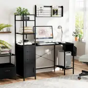 CostwayOffice Desk with LED Lights and Power Outlets for Home Office-Black