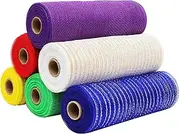 Abuff 30 Feet Deco Mesh, 6 Packs Deco Mesh Ribbons, 10 Inch Wide Poly Burlap Mesh Set for Gift Baskets, Bows and Decorating, Wreath Making Supplies Include Red, Blue, Yellow, Green, Purple, White