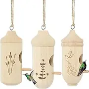uxcell Hummingbird House, 3 Pcs Natural Wooden Bird Houses Hummingbird Houses for Outside for Nesting Feeders Home Garden Decoration Gardening Decor, Wooden