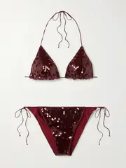 [Oséree] Oséree - Marilyn Microkini Sequined Triangle Bikini - Burgundy - medium medium Burgundy