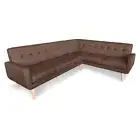 Faux Linen Corner Wooden Sofa Lounge L-shaped with Chaise Brown