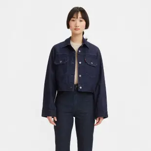 【LEVIS 官方旗艦】Wellthread環境友善系列 女款 寬鬆短版牛仔外套/精工花紋水洗/原色 熱賣單品 A3029-0000