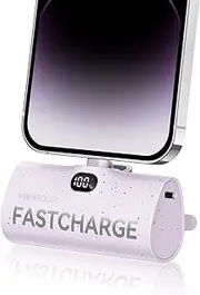 VEEKTOMX Mini Power Bank, 5000mAh 20W PD 3.0 Portable Charger Battery Pack with Foldable Stand, Small External Battery Pack Compatible with iPhone 14/13/12/11 Pro Max/XS Max/Plus Airpods, Purple