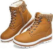[BABUDOG] Womens Waterproof Ankle Boots for Outdoor (Non Slip Outsole),Fashion Combat Boots with Side Zipper,Warm Fur Lined Winter Snow Boots
