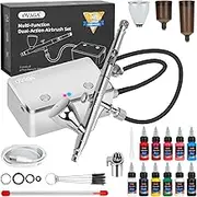 32PSI Airbrush Kit with Compressor, Rechargeable Multi-Function Dual-Action Airbrush Set Portable with Airbrush Paint Set 11 Colors for Painting Makeup Cake Decor Model Coloring Nail Art Tattoo