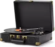 Vinyl Record Player 3-Speed Bluetooth Vintage Turntable with Speakers RCA AUX-in (Black)
