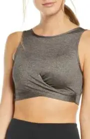 ZELLA Black Grey Space Dye Criss-Cross Front Wrap Sport Bra L 38 A/B/C Nordstrom