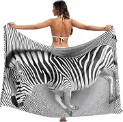 [XYMZR] Women's Sarong Swimsuit Coverups Zebra Funny Print Chiffon Bikini Wraps Skirt with Tassels L