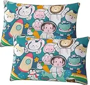 Cotton Pillowcase 2PCS,Fleece Pillow Cases with Hidden Zipper, Cute Cartoon Pillow Case, Animal Pillow Covers, Soft Pillow Shams, 40×60cm, Green