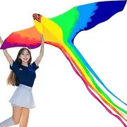 HENGDA KITE-Strong Phoenix for Kids & Adults, with Long Colorful Tail!Huge Beginner Colorful Rainbow Bird Phoenix Kites 74-Inch Come with String and Handle