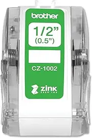 Brother Genuine CZ-1002 Continuous Length ½” (0.5”) 12mm Wide x 16.4 ft. (5 m) Long Label roll Featuring Zink Zero Ink Technology