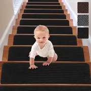 Stair Treads Carpet Non-Slip Indoor Stair Runners for Wooden Steps, Stair Rugs for Kids and Dogs, Set of 15, 8" X 30", Black