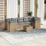 8 Piece Garden Sofa Set with Cushions Beige Poly Rattan Patio Bar Sets