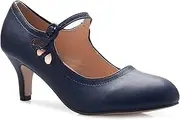 [Olivia K] Women's Kitten Low Heels Round Toe Mary Jane Pumps - Adorable Vintage Retro Shoes- Unique Side Cut Out Design