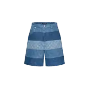 Louis Vuitton Striped Patchwork Denim Shorts Indigo