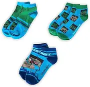[Fashion UK] Minecraft Character and Creeper Socks Official Short Socks for Kids in Pack of 3 Cotton and Polyester, multi-coloured, 27-30