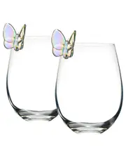 Godinger Set of 2 Butterfly Iridescent Stemless Wine Glasses