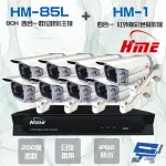 【HME 環名】組合 HM-NTX85L 8路數位錄影主機+HM-M1 200萬 四合一紅外線彩色管型攝影機*8 昌運監視器