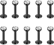 [Funseedrr] Set of 10 1.2 mm Surgical Steel Lip Piercing Labret Stud Set 6 mm 8 mm Silver Tragus Helix Piercing Jewellery