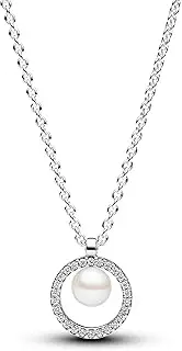 [PANDORA] Timeless Sterling silver jewellery with white treated freshwater cultured pearl and clear cubic zirconia