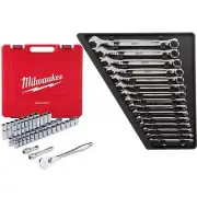Milwaukee Wrench Set 62-Piece w/ 1/2" Drive SAE/Metric Ratchet + Socket Set