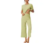 cheibear Short Sleeve Capri Loungewear - Light Green - Light Green