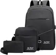 3pcs Backpack Set Women Men Laptop Backpack Shoulder Bag Small Pocket for Travel School Business Work College Fits Up to 15.6inches Black