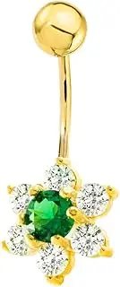 Mondepetit Flower Emerald Zircon Navel Piercing Yellow Gold 9 Carat - Gift Box