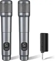 FOLTUSYMY Wireless Microphone, Dual Handheld Dynamic Microphone with Rechargeable Receiver, 200ft Range, Plug and Play, Karaoke Mic for Singing, Karaoke, Meeting, Church, Wedding, Conference