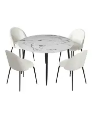 [Artiss] Marble Dining Table And Chairs Set Of 4 in White