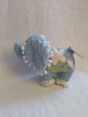 NEW Blue Floral Chenille Ribbed Plush Stuffed Elephant Baby Nursery Bouquet