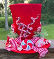 Red Candy Cane Candyland Peppermint Top Hat Decoration Christmas Tree Topper