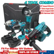 18V Cordless Brushless 8Pcs Combo Kit Drill Angle Grinder Wrench Hammer Tool Set