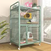 Large Cat Cage, Cat Playpen, Cat Enclosures, Cat House, Top Storage, 2 Doors, Multi-level Space, with 4 Wheels, Hammock and Bottom Cushion, for Kitten Small Animals, Green(35.4x21.7x61.4in)