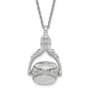 Fashion 1928 Jewelry Silver-Tone Three Sided Spinning Floral Pattern Oval 13mm Lockets 30 Inch Necklace Holds 6 Photos