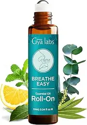 Gya Labs Breathe Essential Oil Roll on - Fast Cooling Comfort for Sinus, Stuffy Nose - Natural Aromatherapy Blend with Peppermint, Eucalyptus, Tea Tree Oil (10ml)