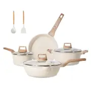 Pots and Pans Set Non Stick, White Granite Kitchen Cookware Set, 14 Pcs Induc...