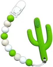 Pickle & Olive Baby Teether Cactus Toy - Infant Training Toothbrush - with Matching Pacifier/Binky/Soother/Dummy Clip - Teething Relief
