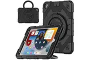 WASSUP iPad 9th/8th/7th Gen 10.2 inch Rotatable Handle Bracket & Shoulder Strap Shockproof Kids Super-Hero Case-Black&Black