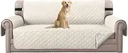 Smarcute Couch Covers XL 3 Seater Sofa Covers Sofa Protectors for Dogs/Pets/Kids Furniture Covers Waterproof Soft Thick Quilted, Non Slip with Strap (Checked Pattern, Reversible Ivory/Beige)