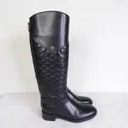 Tory Burch Claremont Tall Boots Womens Size 7.5 Black Quilted Leather Riding